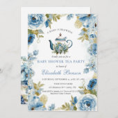 A Baby Is Brewing Blue Floral Shower Einladung (Vorne/Hinten)