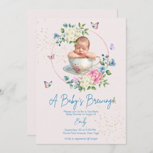 A Baby is Brewing Blush Pink Baby Shower Einladung (Vorne/Hinten)