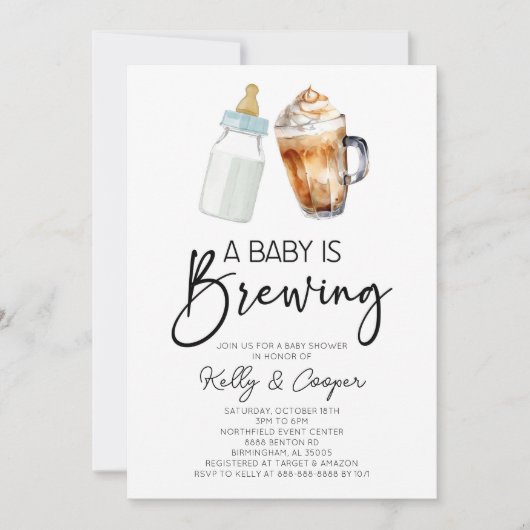A Baby Is Brewing Bottle Coffee Baby Shower Einladung (Vorderseite)