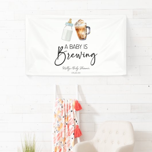 A Baby Is Brewing Bottle Coffee Glass Baby Shower Banner (Insitu)