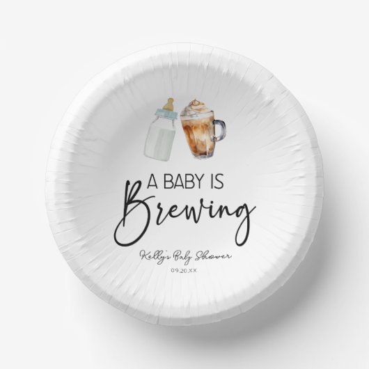 A Baby Is Brewing Bottle Coffee Glass Baby Shower Pappteller (Vorderseite)