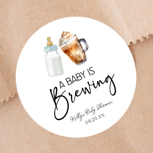 A Baby Is Brewing Bottle Coffee Glass Baby Shower Runder Aufkleber