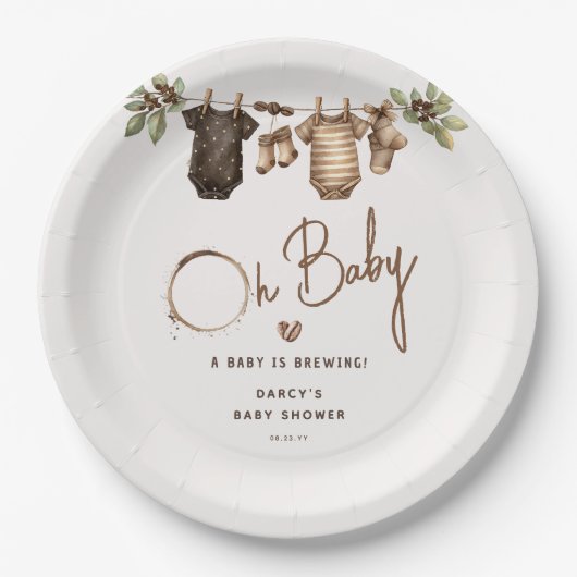 A Baby is Brewing' Coffee Baby Shower Pappteller (Vorderseite)