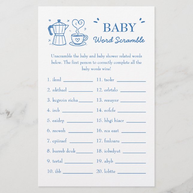 A Baby Is Brewing Coffee Baby Word Scramble Game (Vorderseite)