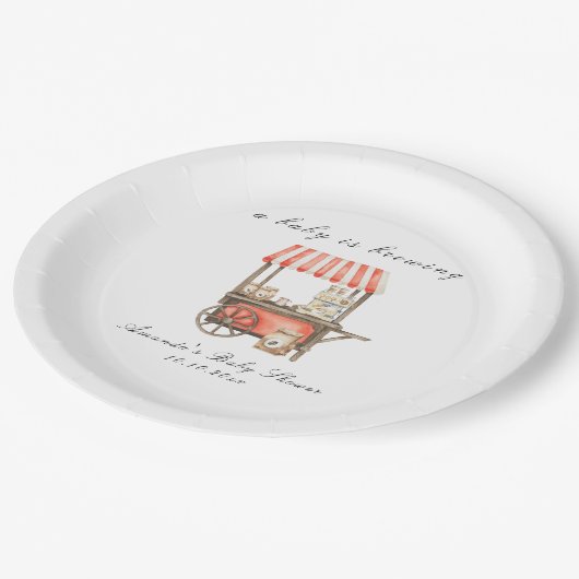 A Baby Is Brewing Coffee Cart Baby Shower Pappteller (Schrägansicht)