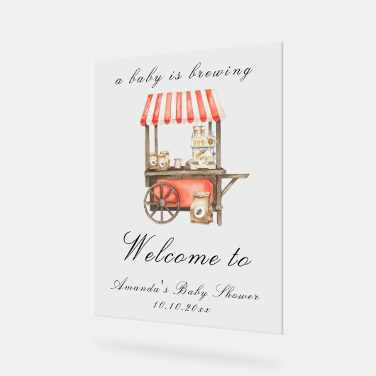 A Baby Is Brewing Coffee Cart Baby Shower Welcome Acrylschild (Winkel)