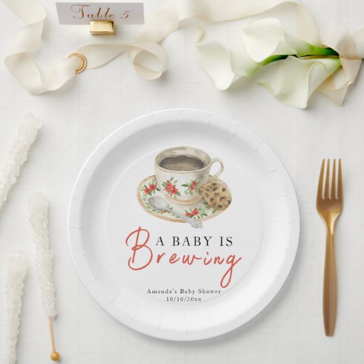 A Baby Is Brewing Coffee Cup Baby Shower Pappteller (Hochzeit)