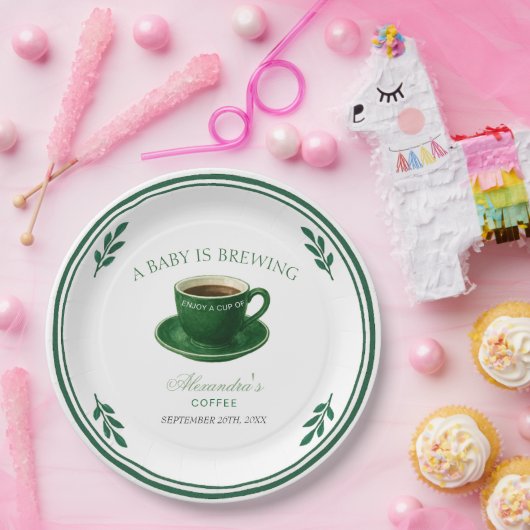 A Baby Is Brewing Coffee Cup Baby Shower Pappteller (Party)