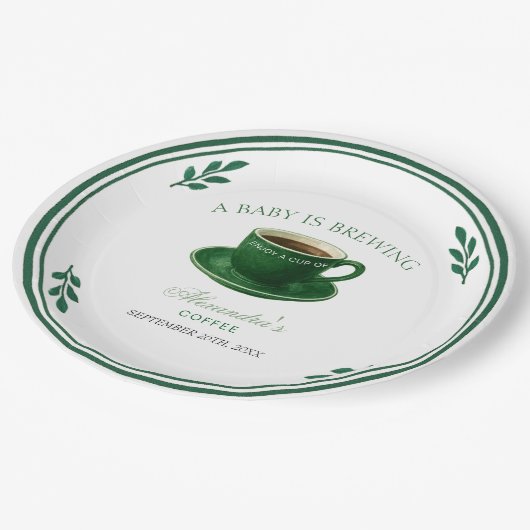 A Baby Is Brewing Coffee Cup Baby Shower Pappteller (Schrägansicht)