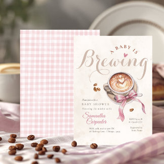 A baby is brewing coffee pink bow baby shower einladung
