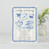 A Baby Is Brewing Doodle Boy Blue Baby Shower Einladung (Stehend Vorderseite)