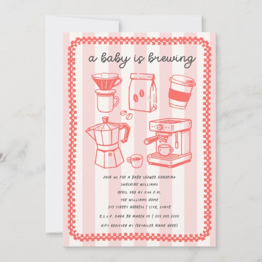 A Baby Is Brewing Doodle Girl Pink Baby Shower Einladung (Vorderseite)