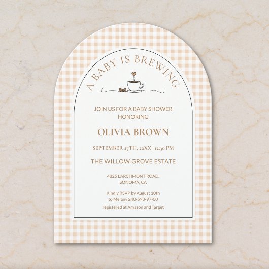 A Baby Is Brewing Gingham Coffee Baby Shower Einladung