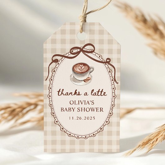 A Baby is Brewing Gingham Coffee Baby Shower Favor Geschenkanhänger