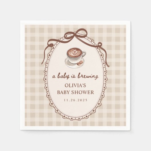 A Baby is Brewing Gingham Coffee Baby Shower Serviette (Vorderseite)