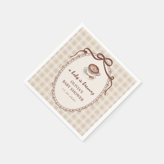 A Baby is Brewing Gingham Coffee Baby Shower Serviette (Ecke)