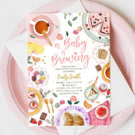 A Baby is Brewing Girl Pink Tea Party Baby Shower Einladung