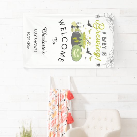 A Baby Is Brewing Halloween Baby Shower Welcome Banner (Insitu)