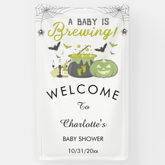 A Baby Is Brewing Halloween Baby Shower Welcome Banner (Vertikal)