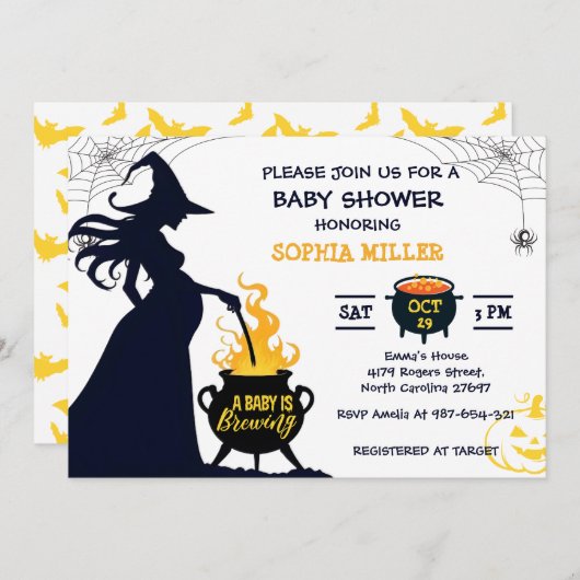 A Baby Is Brewing Halloween Witch Baby Shower Einladung (Vorne/Hinten)