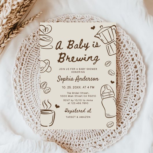 A Baby is Brewing Hand Drawn Coffee Baby Shower Einladung