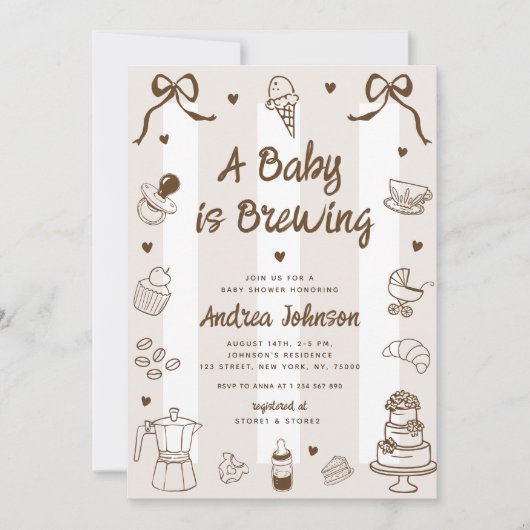 A Baby is Brewing Hand Drawn French Baby Shower Einladung (Vorderseite)