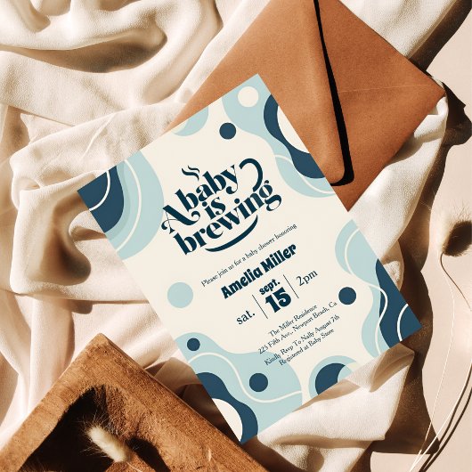 A Baby is Brewing Retro Blue Coffee Baby Shower Einladung