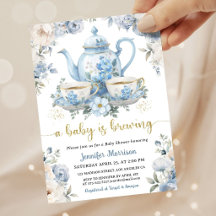 A Baby Is Brewing Tea Baby Shower Boy Blue Floral