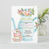 A Baby Is Brewing Tea Party Baby Shower Invitation Einladung (Stehend Vorderseite)
