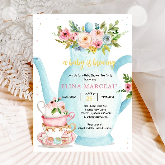 A Baby Is Brewing Tea Party Baby Shower Invitation Einladung