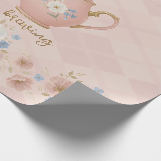 A baby is brewing Tea Party Pink Plaid Baby Shower Geschenkpapier (Ecke)