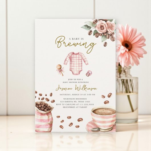 a babys brewing pink baby shower einladung
