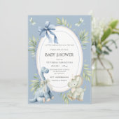 A Babysauraus is on the Way Cute Blue Baby Shower  Einladung (Stehend Vorderseite)