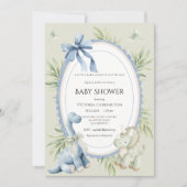 A Babysauraus is on the Way Sage Green Baby Einladung (Vorderseite)