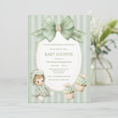 A Babysauraus is on the Way Sage Green Baby Invita Einladung (Stehend Vorderseite)