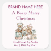 A Beary Merry Christmas | Modern Candle Labels Quadratischer Aufkleber (Vorderseite)