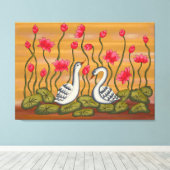 A beautiful coupal swan with lotus flower..... leinwanddruck (Insitu (Holzboden))