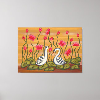 A beautiful coupal swan with lotus flower..... leinwanddruck