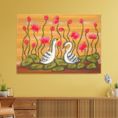 A beautiful coupal swan with lotus flower..... leinwanddruck (Insitu (Wohnzimmer))