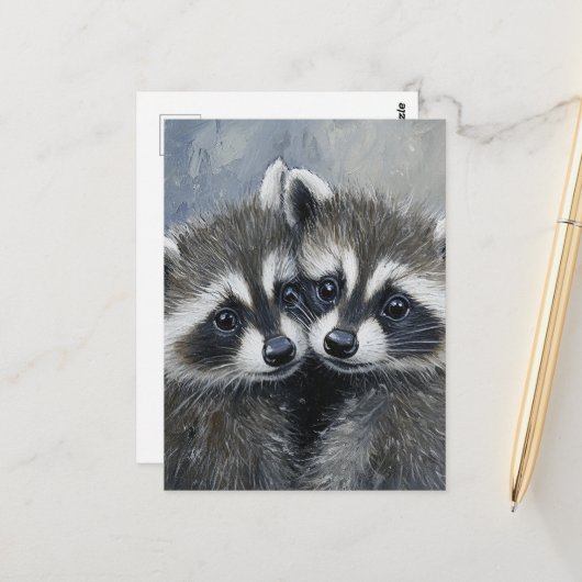 A Beautiful Cute Pair of Raccoon Babies Postkarte (Vorderseite/Rückseite Beispiel)