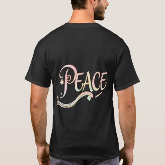 A beautiful, flowing script of the word "Peace" fe T-Shirt (Rückseite)