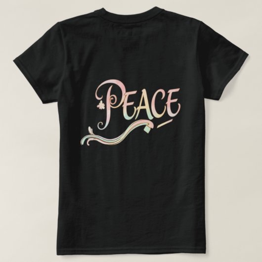 A beautiful, flowing script of the word "Peace" fe T-Shirt (Design Rückseite)