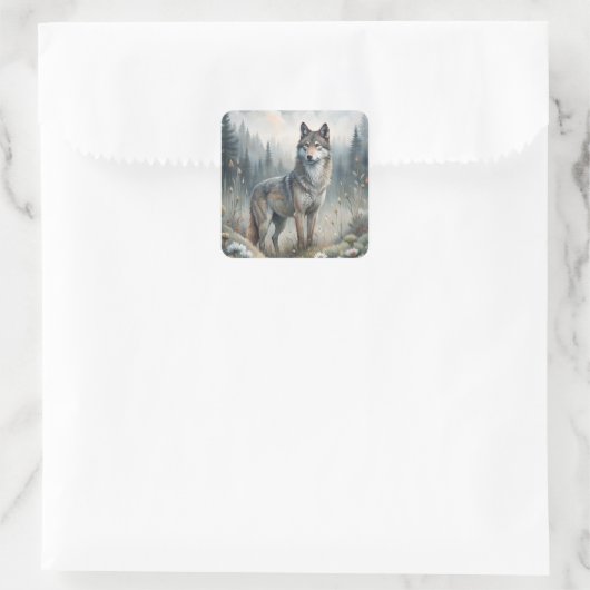 A Beautiful Forest Wolf Quadratischer Aufkleber (Tasche)