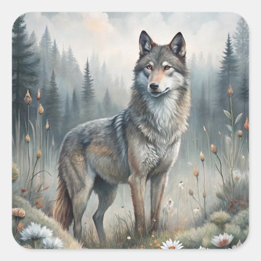 A Beautiful Forest Wolf Quadratischer Aufkleber (Vorderseite)