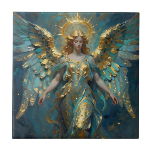 A Beautiful Gold and Turquoise Angel  Fliese (Vorderseite)