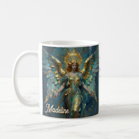 A Beautiful Gold and Turquoise Angel Personalized Kaffeetasse (Links)