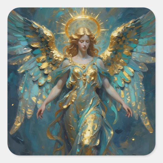 A Beautiful Gold and Turquoise Angel Quadratischer Aufkleber (Vorderseite)