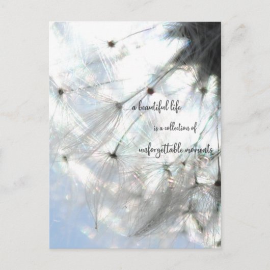 a beautiful life ... sprü che Löwenzahn Samen Postkarte (Vorderseite)