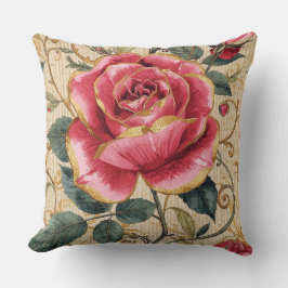 A Beautiful Shocking Pink Rose, Gold, Luxurious Kissen