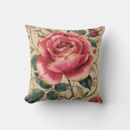 A Beautiful Shocking Pink Rose, Gold, Luxurious Kissen
